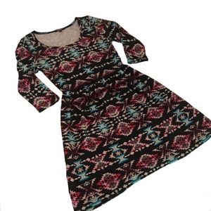 BeBop 3/4 Sleeve Scoop Neck Aztec Sweater Dress Size Medium